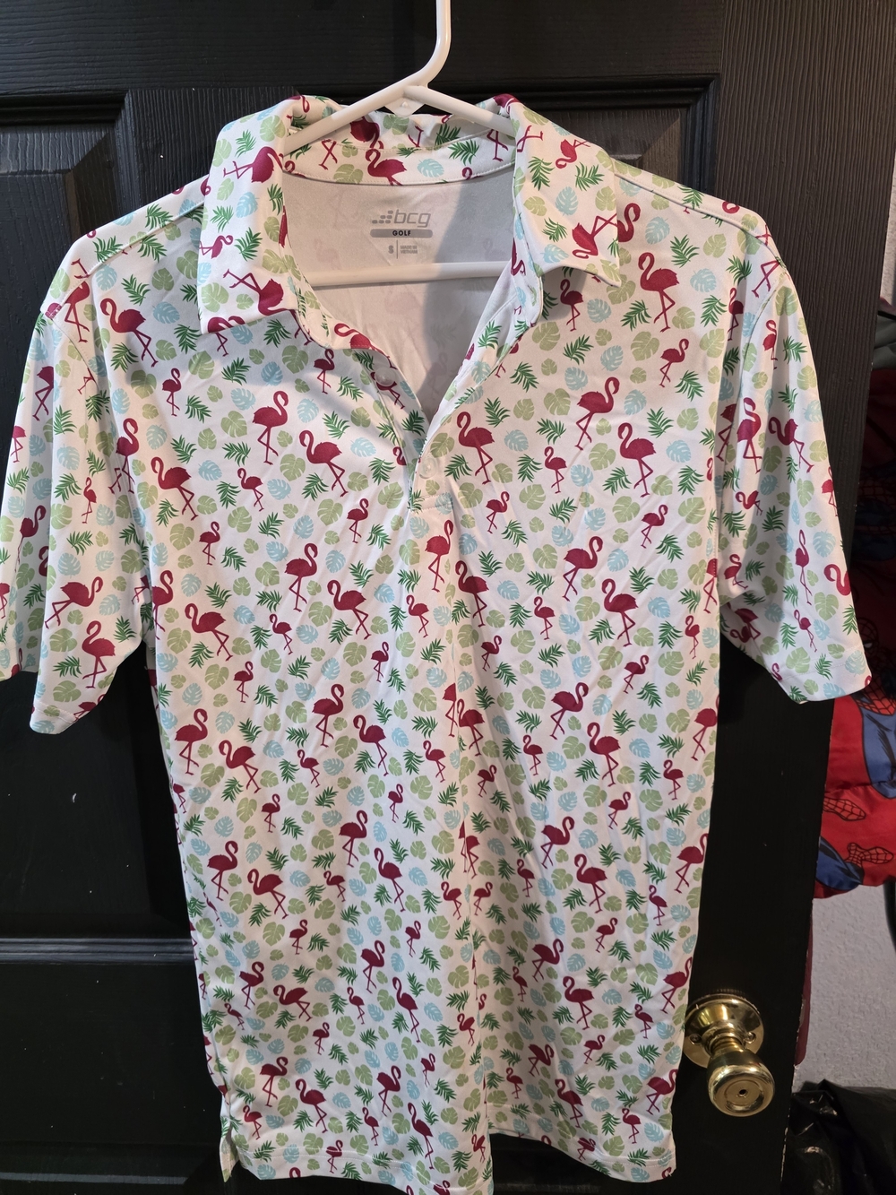 Men's White Flamingo Print Short-Sleeve Shirt